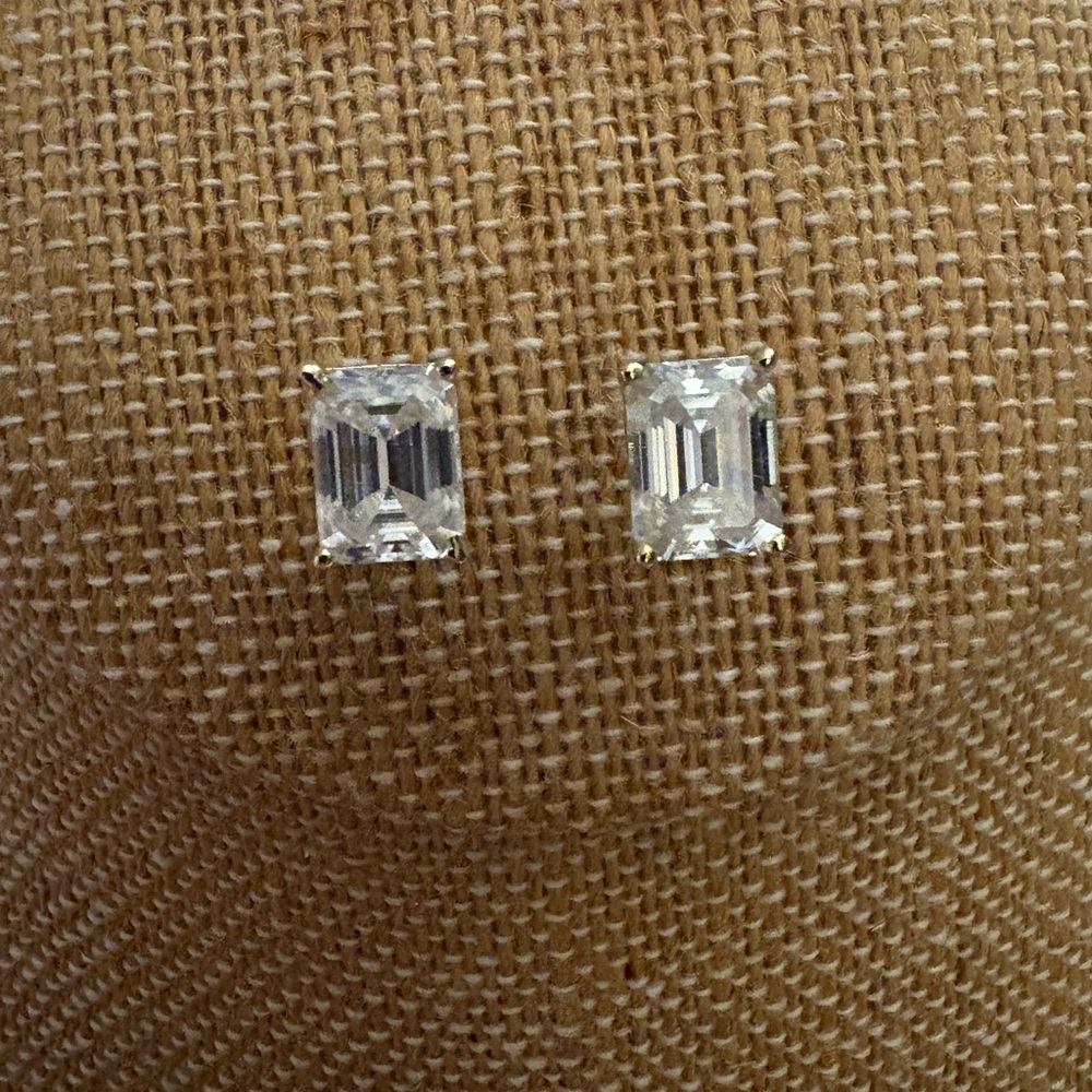 14k Gold Over Solid Sterling Silver 4 Carat VVSD Emerald Cut Moissanite Earrings